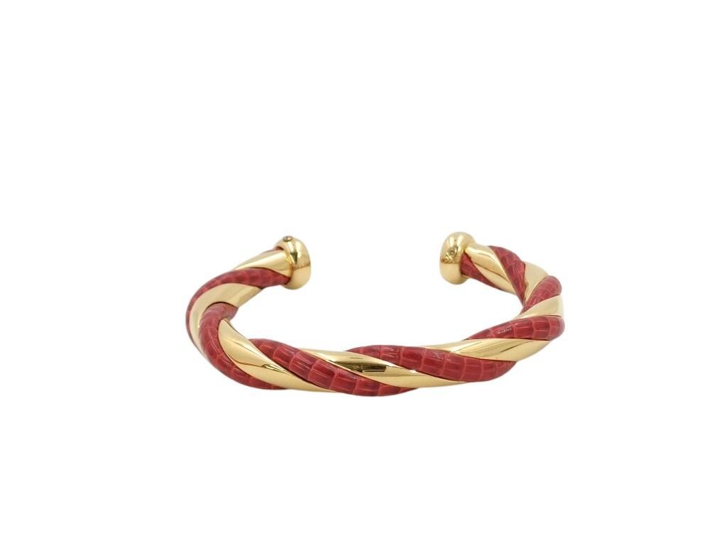 HERMES エルメス バングル ゴールド レッド リザード メタル