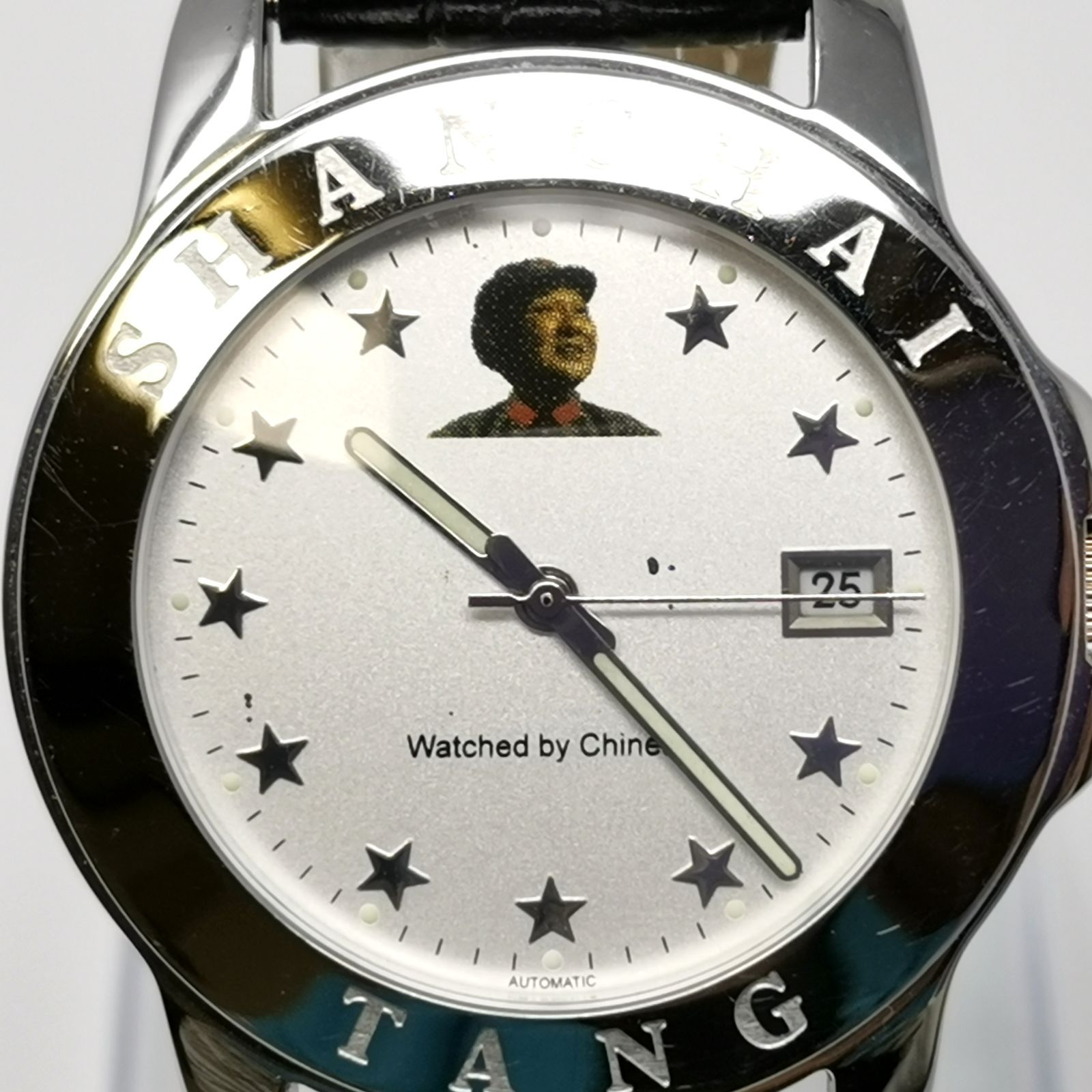 稼動品 上海灘 シャンハイタン 手巻き シルバー ブラック メンズ腕時計