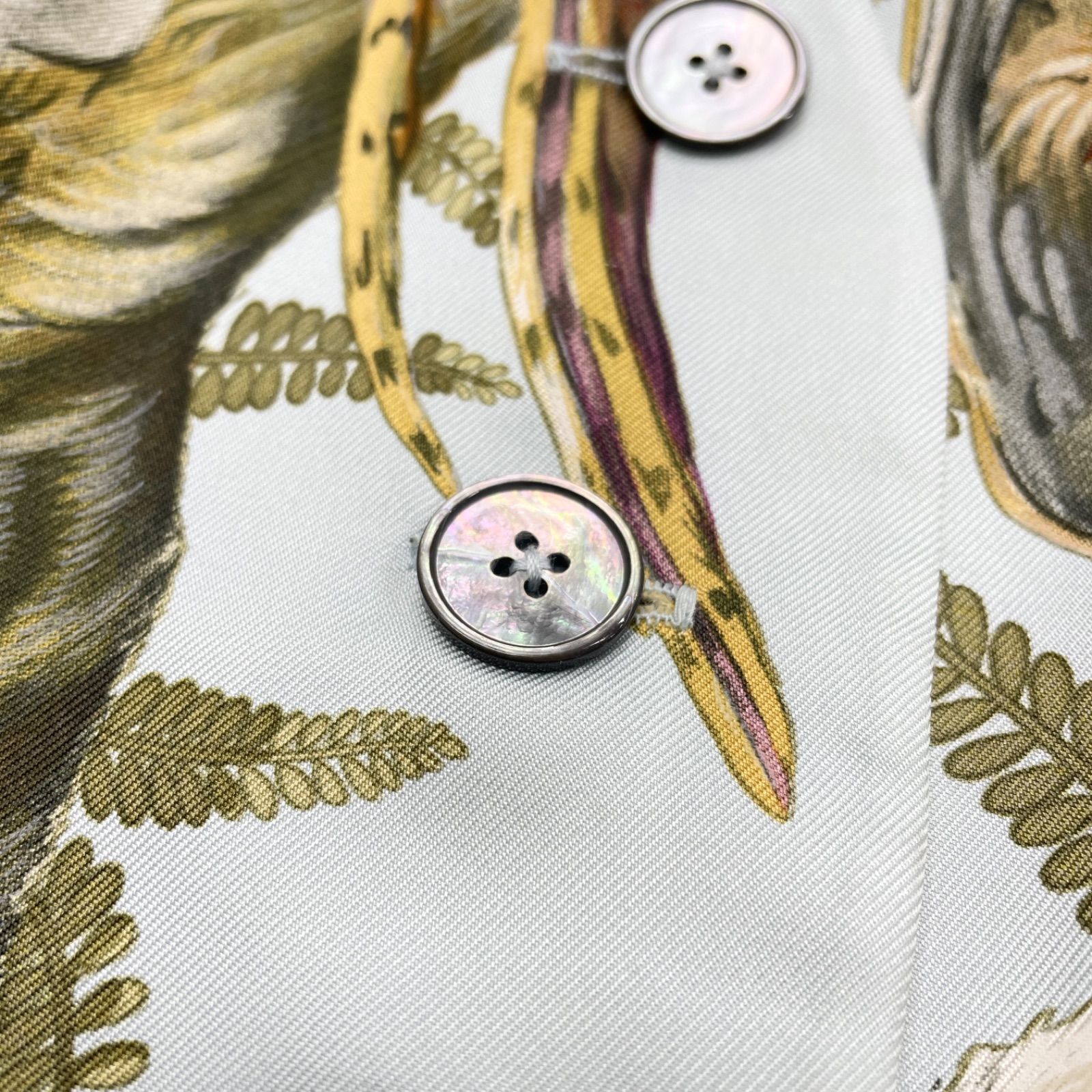 HERMES エルメス ベスト ジレ 鳥柄 バード 総柄 シルク100％ フランス