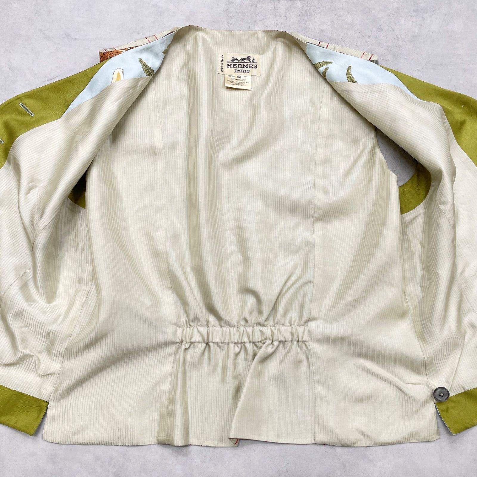 HERMES エルメス ベスト ジレ 鳥柄 バード 総柄 シルク100％ フランス