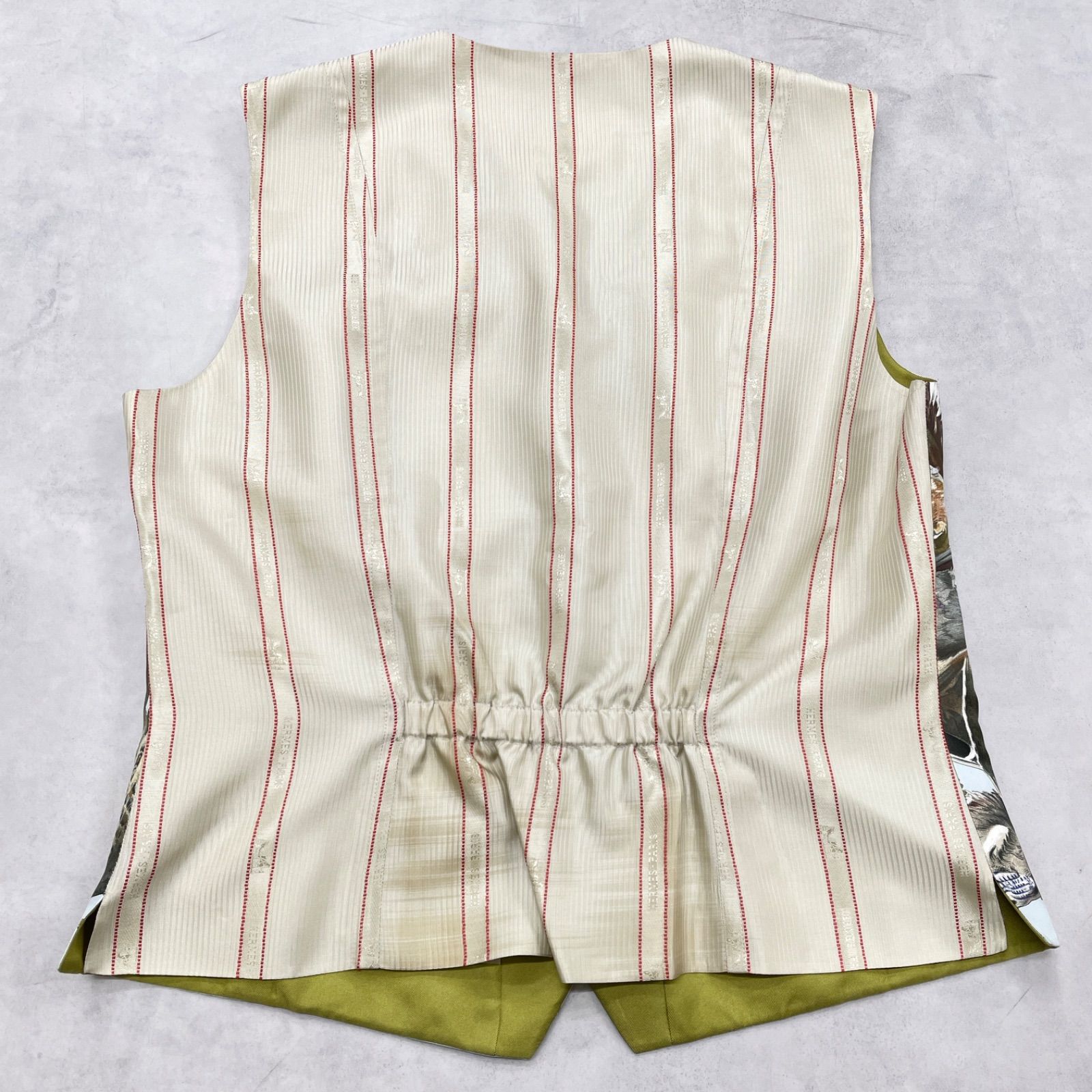 HERMES エルメス ベスト ジレ 鳥柄 バード 総柄 シルク100％ フランス