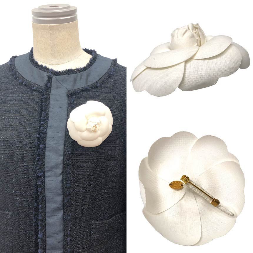 シャネル CHANEL カメリア コサージュ ブローチ 花 白 美品 aq12237