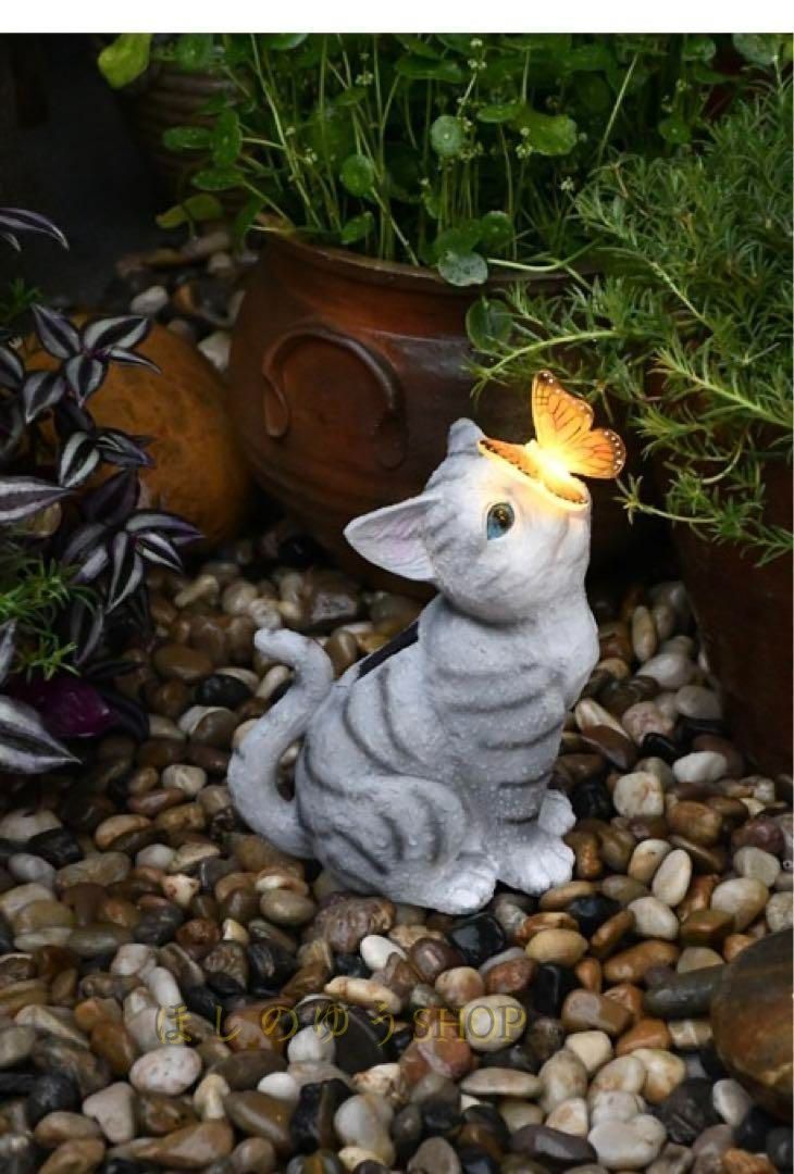 猫のモチーフ 鋳物製 花台 置物 インテリア・生活道具 ガーデンライト オーナメント 動物 蝶 猫 太陽光