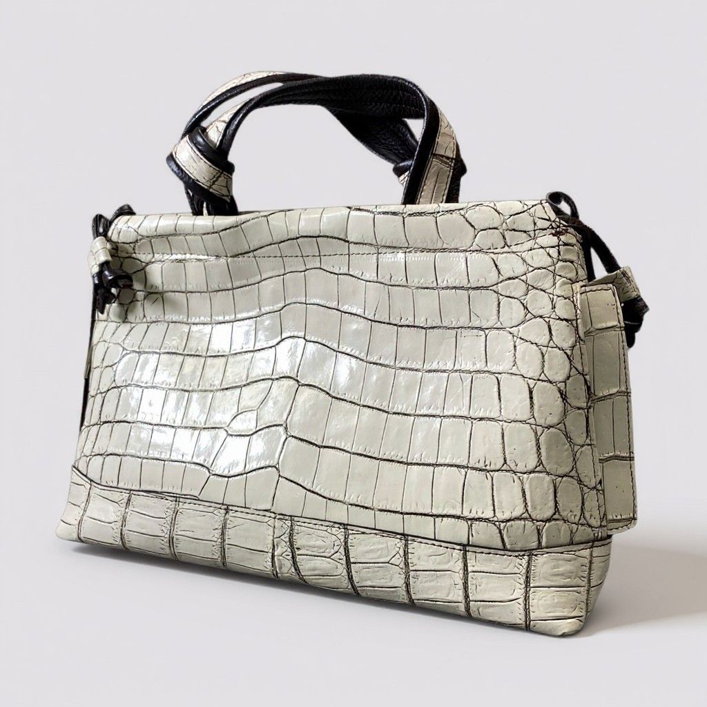 JRA アイボリー クロコダイルレザーハンドバッグ ak18 JRA認定 クロコダイル 2way ハンドバッグ ショルダーバッグ 目地