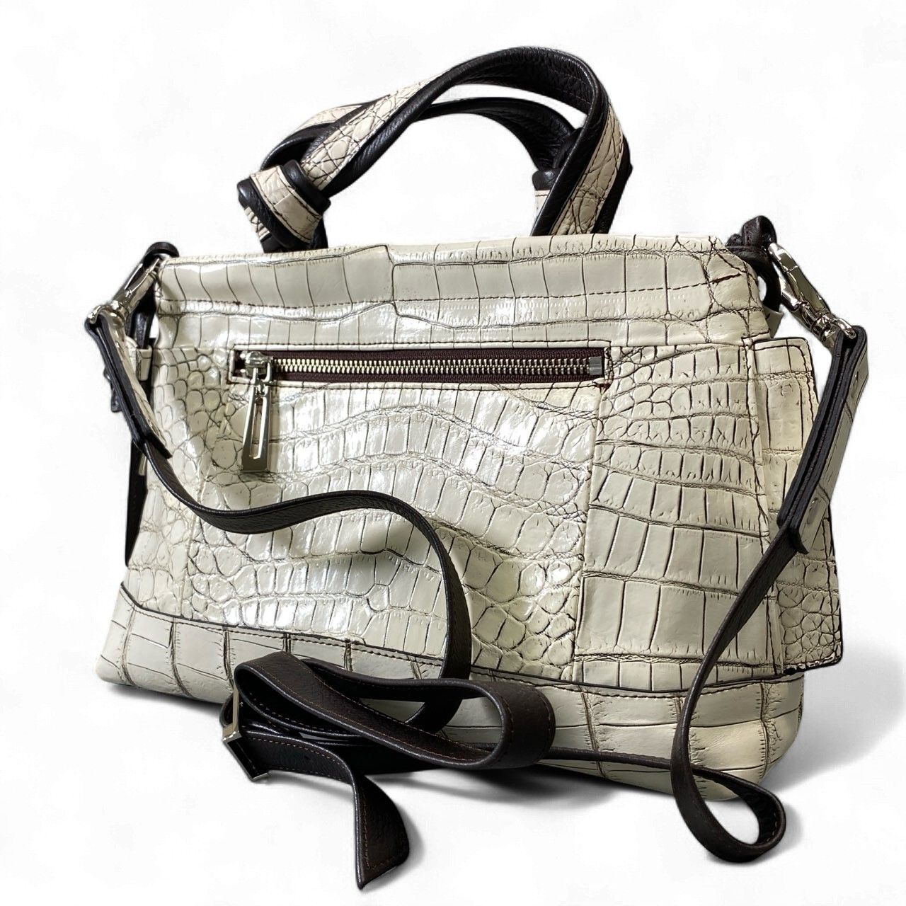 ak18 JRA認定 クロコダイル 2way ハンドバッグ ショルダーバッグ 目地