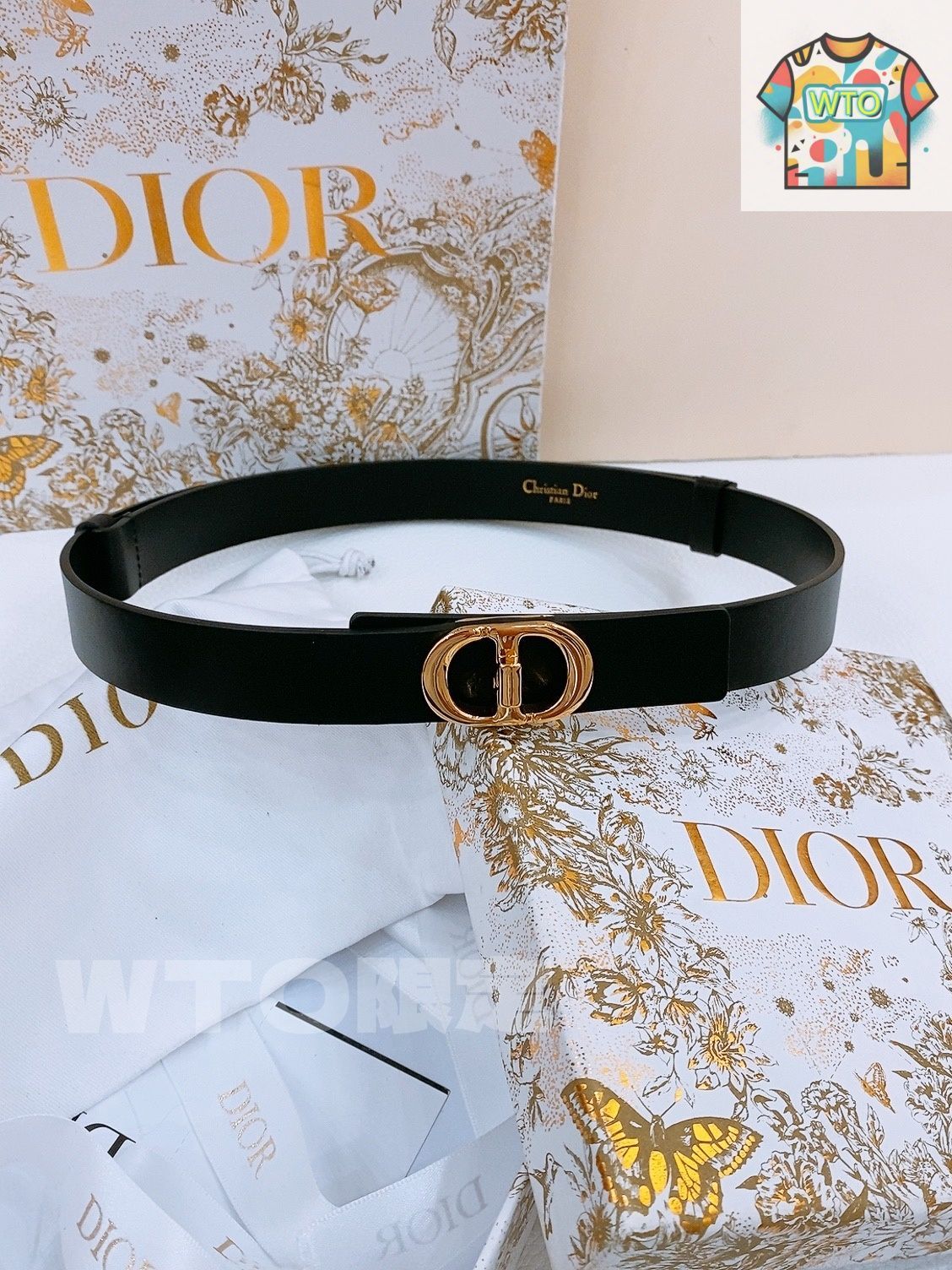 今日特価】Dior ディオール Montaigne CD ベルトバックル付きベルト-1