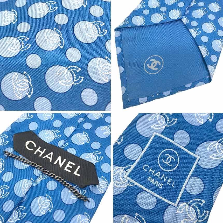 シャネル CHANEL ネクタイ ドット ココマーク シルク ブルー aq12305