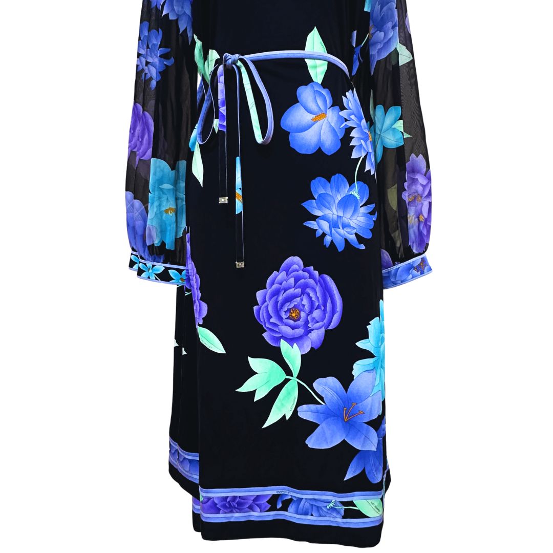 レオナール ブラウス 大きいサイズ42 花柄 シルク100 トリム ブラック