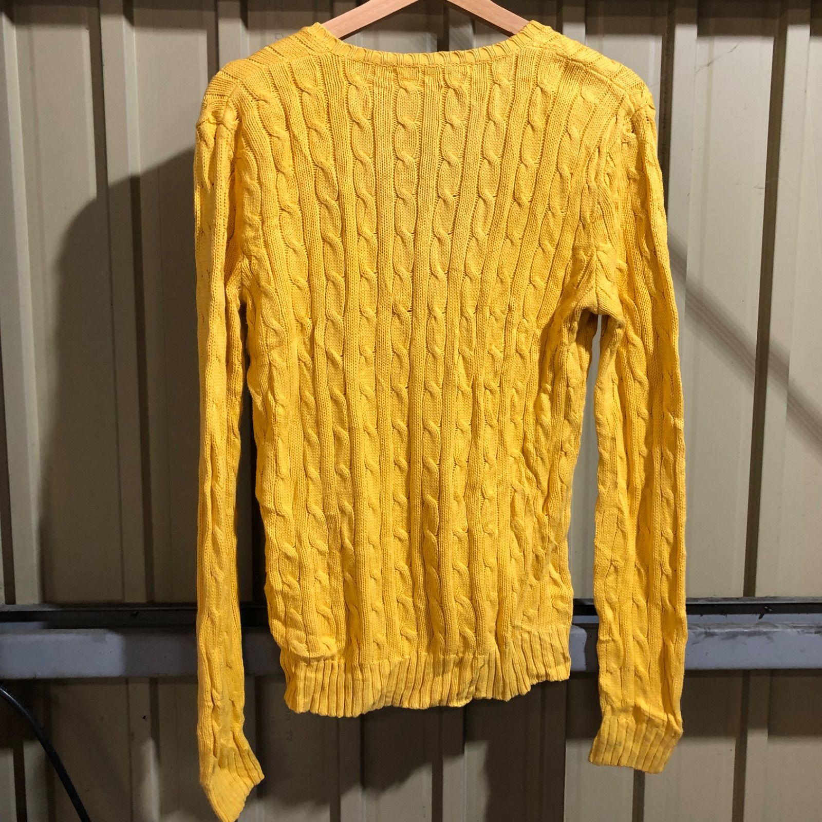 【美品✨】ポロラルフローレン　ケーブルニット L イエロー　ポニー刺繍 Ralph Lauren - ポロ ラルフローレン ロゴ刺繍 コットン ケーブル