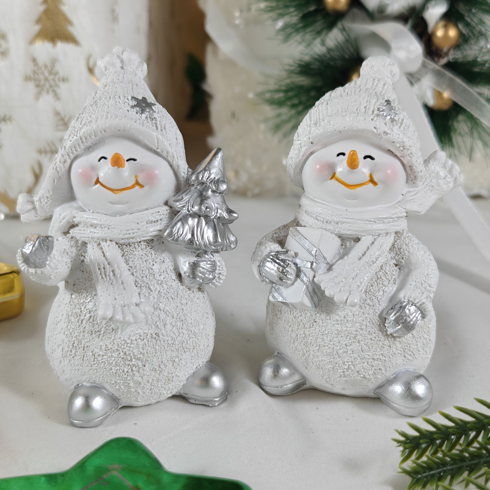 クリスマス オブジェ 置物 雪だるま 2個セット 可愛い ガーデン 