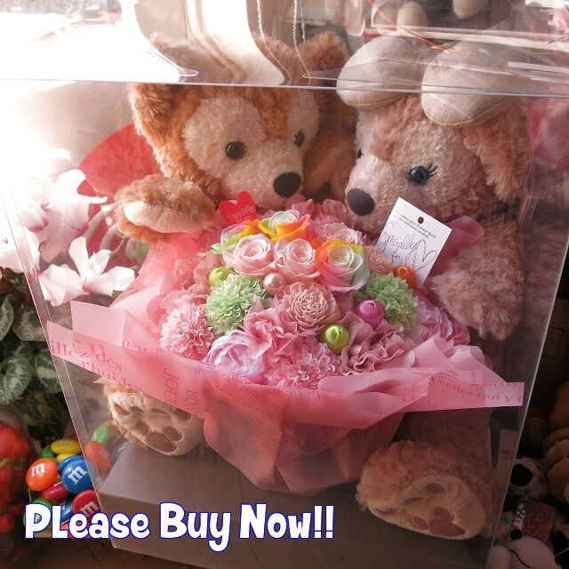 ダッフィー シェリーメイ ぬいぐるみ 花 ダッフィーがお花を抱えた サプライズ レインボーローズ プリザーブドフラワー入り ケース付き 大切なあの人を笑顔にしちゃう魔法のフラワーギフト プレゼント プロポーズ