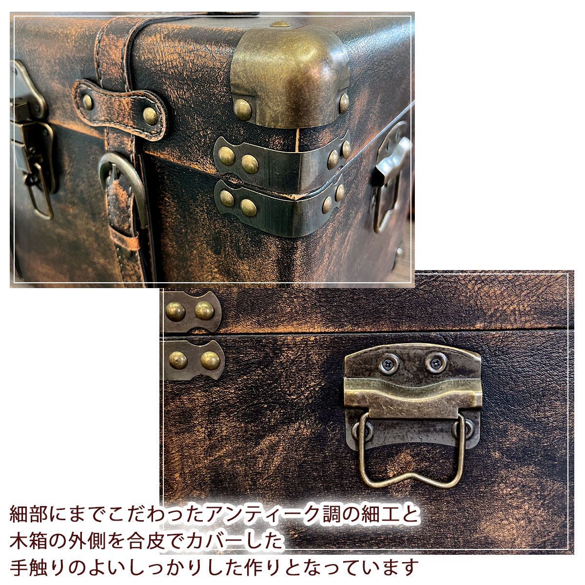 鍵付き アンティーク宝箱 ヴィンテージ宝箱 アンティーク木箱 海賊木箱