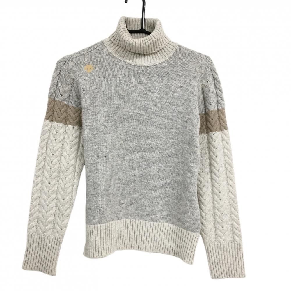 デサントゴルフ タートルネックセーター 杢ライトグレー×アイボリー