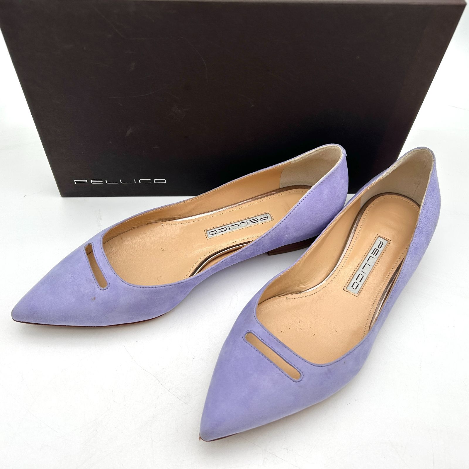 ペリーコ パンプス スエード パープル パステル 37 24 フラット - メルカリ