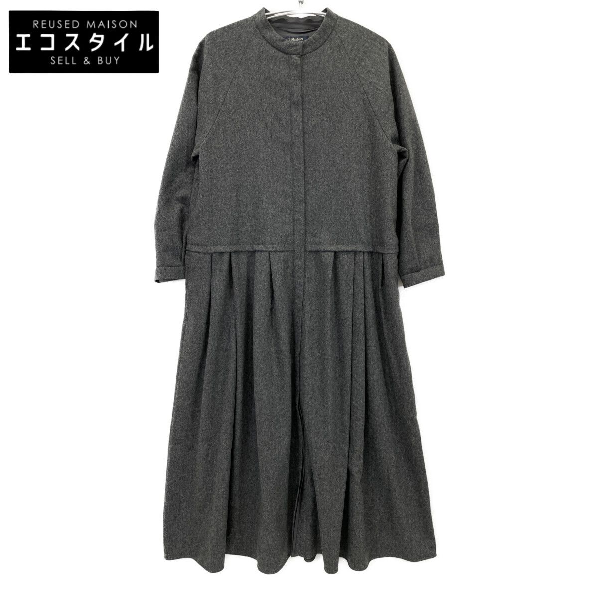 近年✨️エスマックスマーラ リネン100 プリーツ シャツワンピース 大きいサイズ S MaxMara エスマックスマーラ ｸﾞﾚｰ ｳｰﾙ ｷﾞｬｻﾞｰﾃﾞｻﾞｲﾝ ﾛﾝｸﾞｽﾘｰﾌﾞ比翼