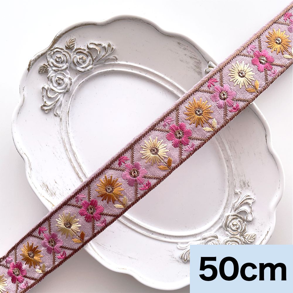 1394 新作*カラフルインド刺繍リボンタッセル*ピンクオレンジカボション 1394 新作*カラフルインド刺繍リボンタッセル*ピンクオレンジ