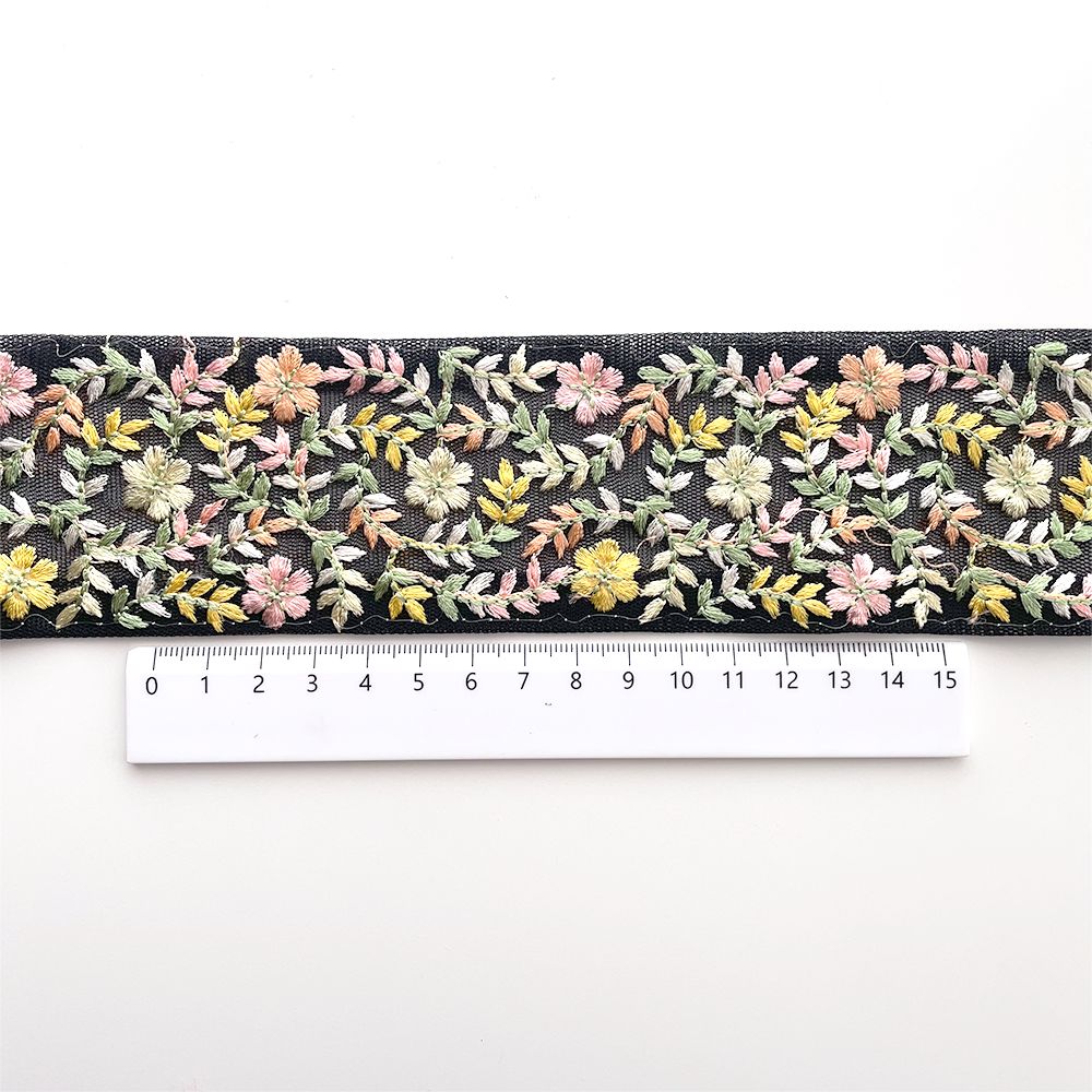 50cm ] 1069 【 幅：5.5cm 】 インド刺繍リボン ブラック チュール