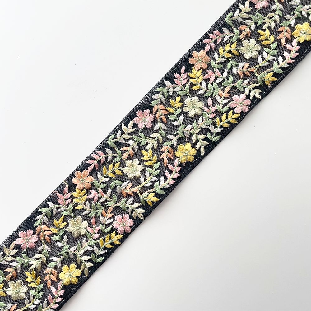 50cm ] 1069 【 幅：5.5cm 】 インド刺繍リボン ブラック チュール