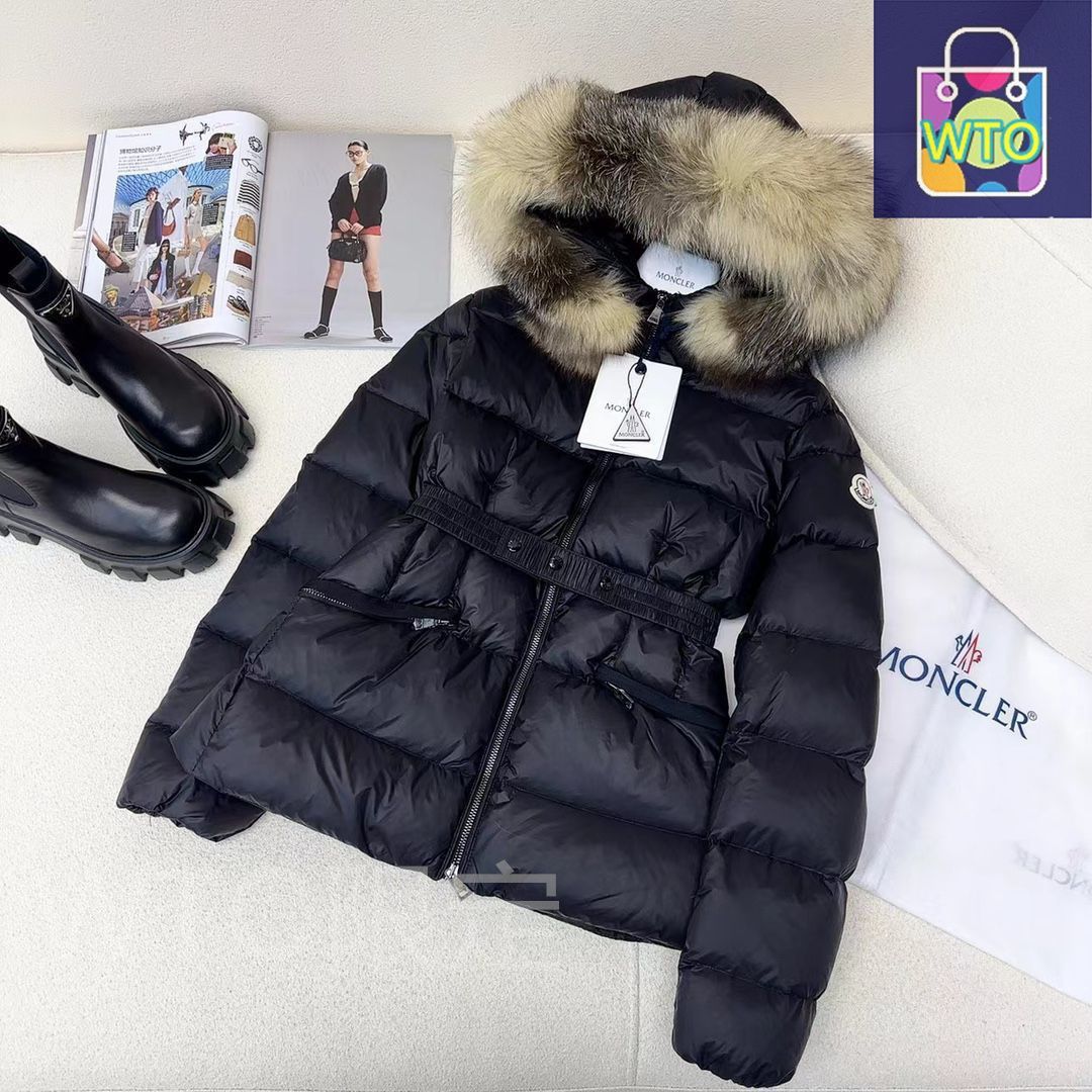 MONCLERモンクレール 黒 ダウンジャケット フード付き ウエストベルト