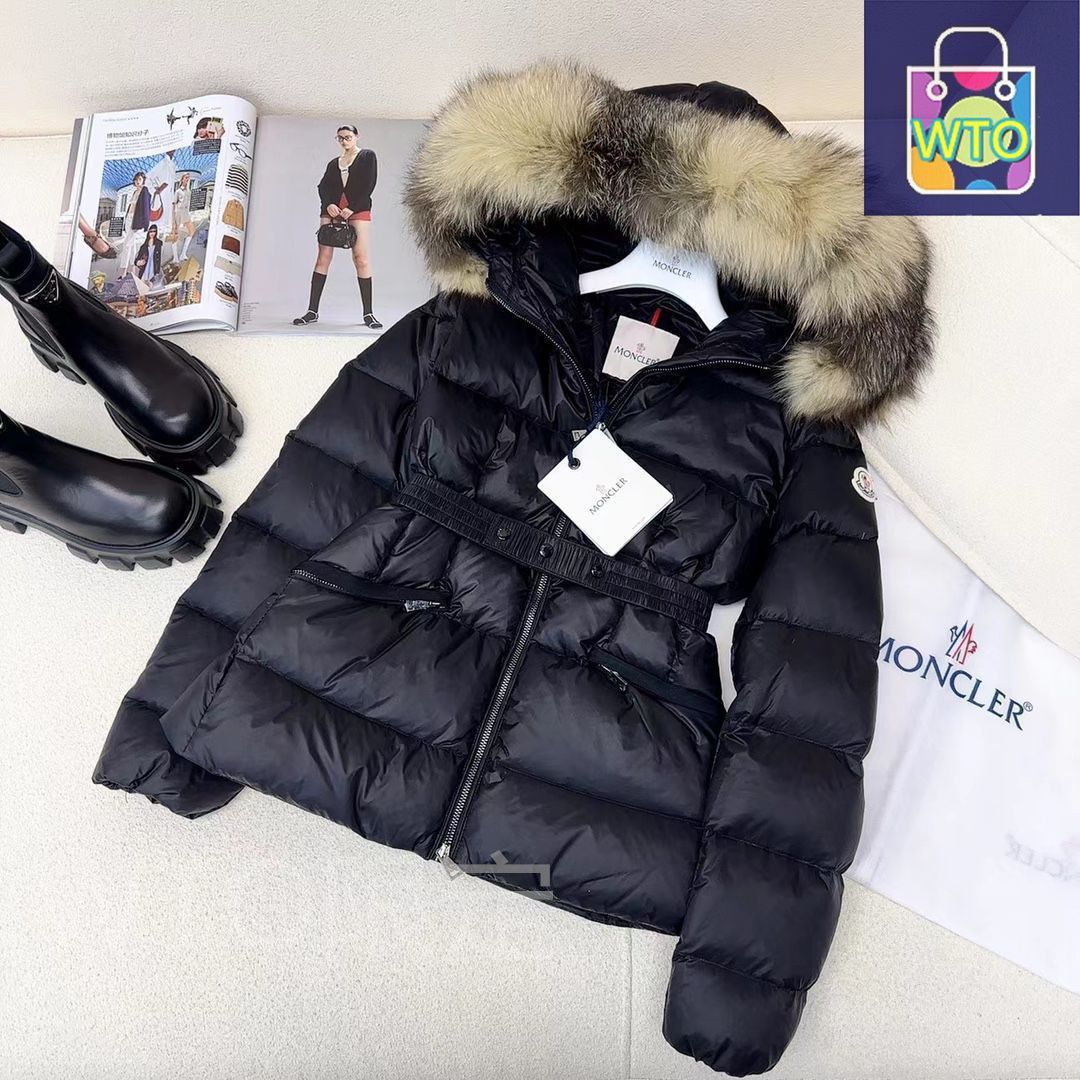 MONCLERモンクレール 黒 ダウンジャケット フード付き ウエストベルト