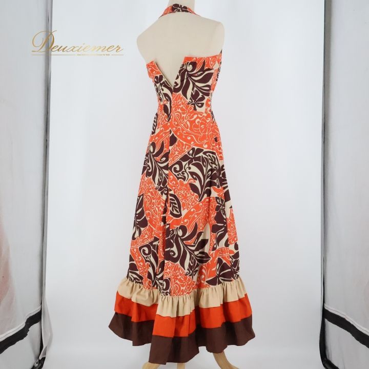フラダンス 衣装 ワンピース ドレス オレンジ系 アロハスタンダード