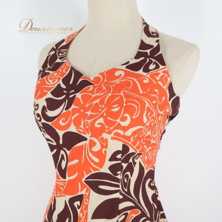 フラダンス 衣装 ワンピース ドレス オレンジ系 アロハスタンダード