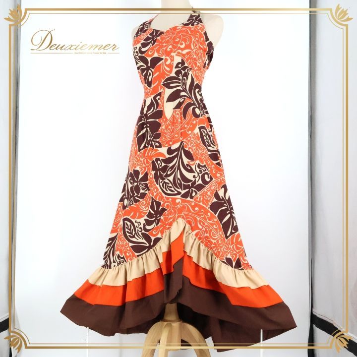 フラダンス 衣装 ワンピース ドレス オレンジ系 アロハスタンダード