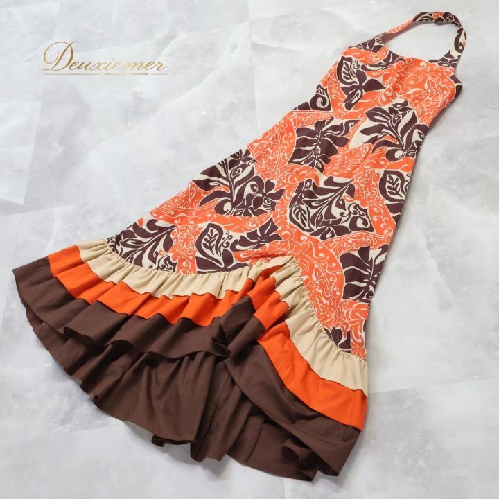 フラダンス 衣装 ワンピース ドレス オレンジ系 アロハスタンダード