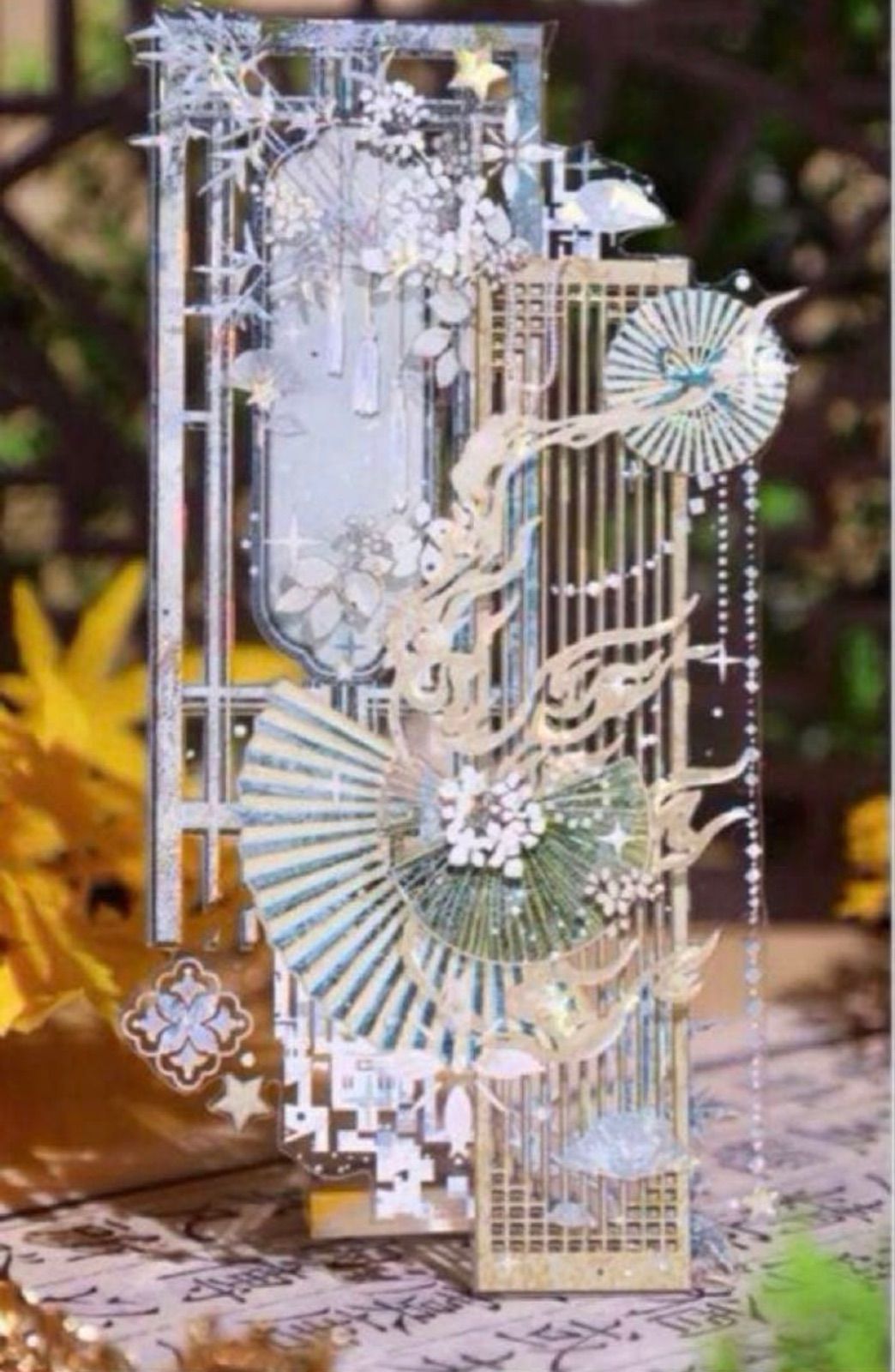 贝壳光 7cm×10m 雀扇凭阑·初秋 海外マスキングテープ 海外マステ 和柄