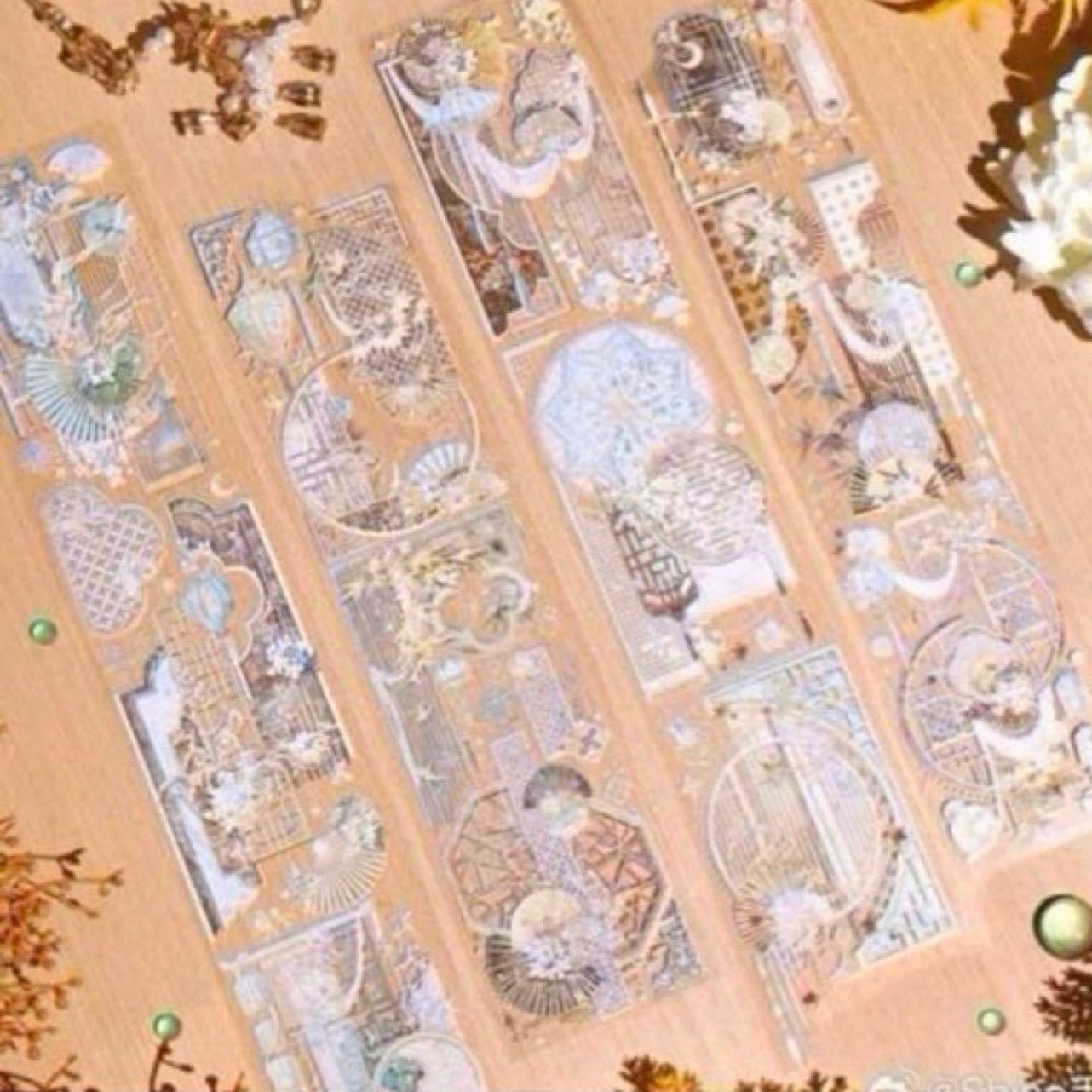 贝壳光 7cm×10m 雀扇凭阑·初秋 海外マスキングテープ 海外マステ 和柄