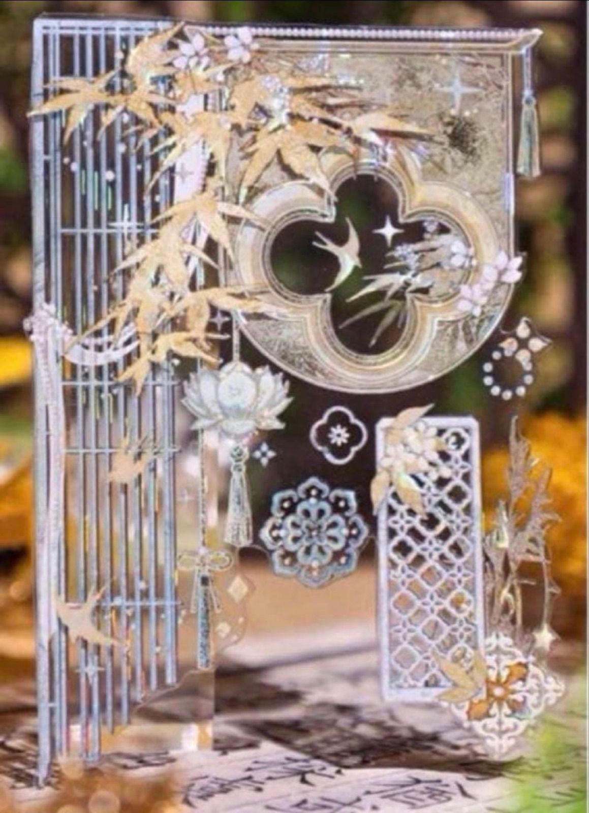 贝壳光 7cm×10m 雀扇凭阑·初秋 海外マスキングテープ 海外マステ 和柄