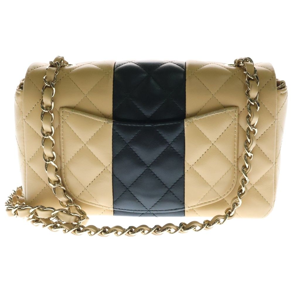 未使用級 シャネル ラムスキン マトラッセ バイカラー ショルダー