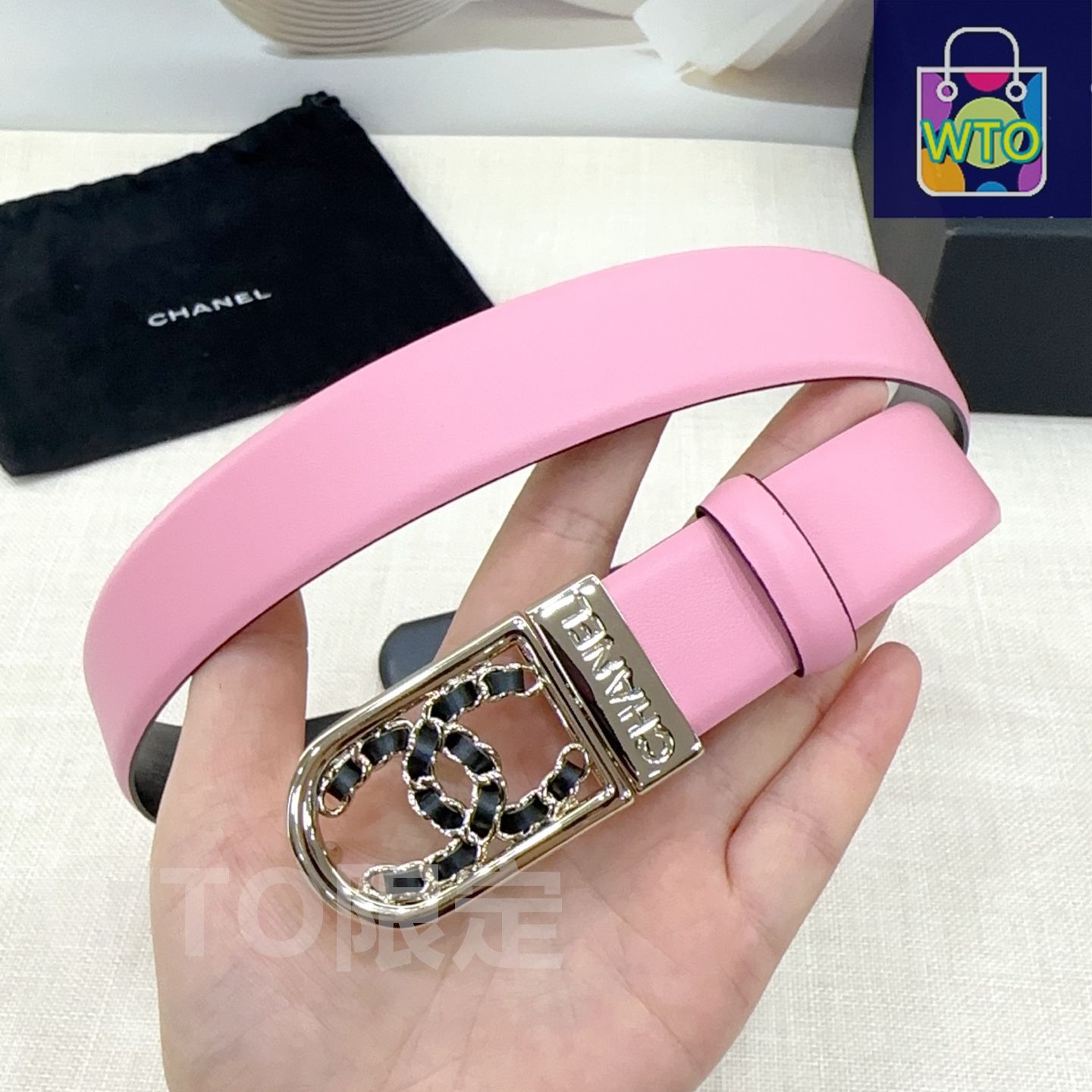 新品未使用 CHANEL シャネル ベルト ピンク CHANEL 新品 シャネル リボンベルト ココマーク ピンク カーフレザー