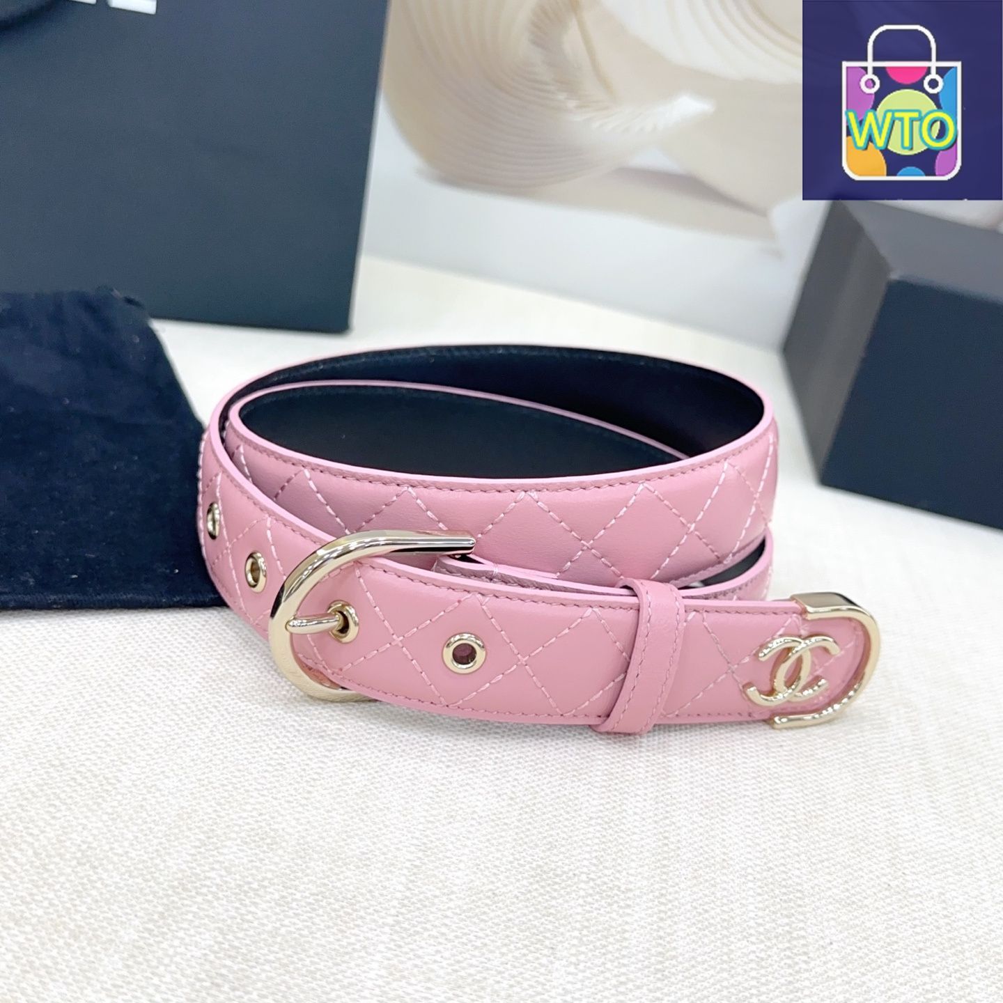 新品未使用 CHANEL シャネル ベルト ピンク CHANEL 新品 シャネル リボンベルト ココマーク ピンク カーフレザー