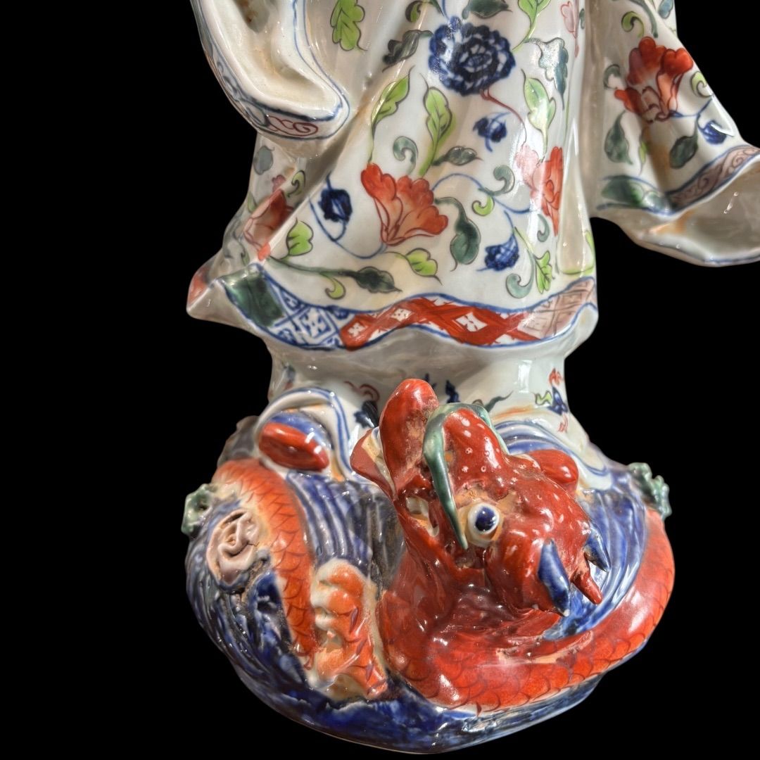 大明宣徳年製 赤龍海浪文 大皿 厚胎 重量感あり 時代物