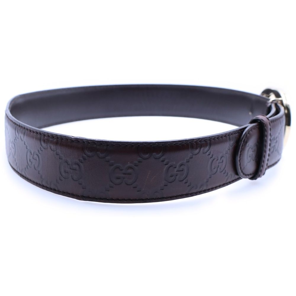 GUCCI (グッチ) グッチシマ レザーベルト ブラウン ゴールド金具