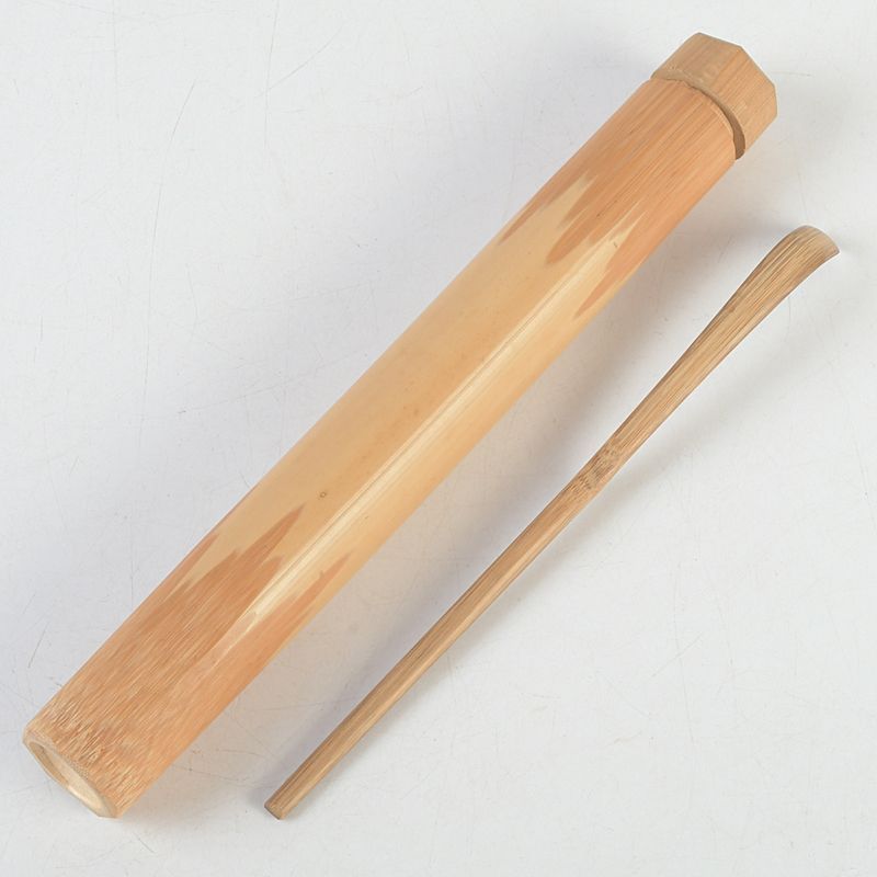 茶道具 淡完作 茶杓 銘「寒紅梅」 紫野長谷川寛州書付 共筒・共