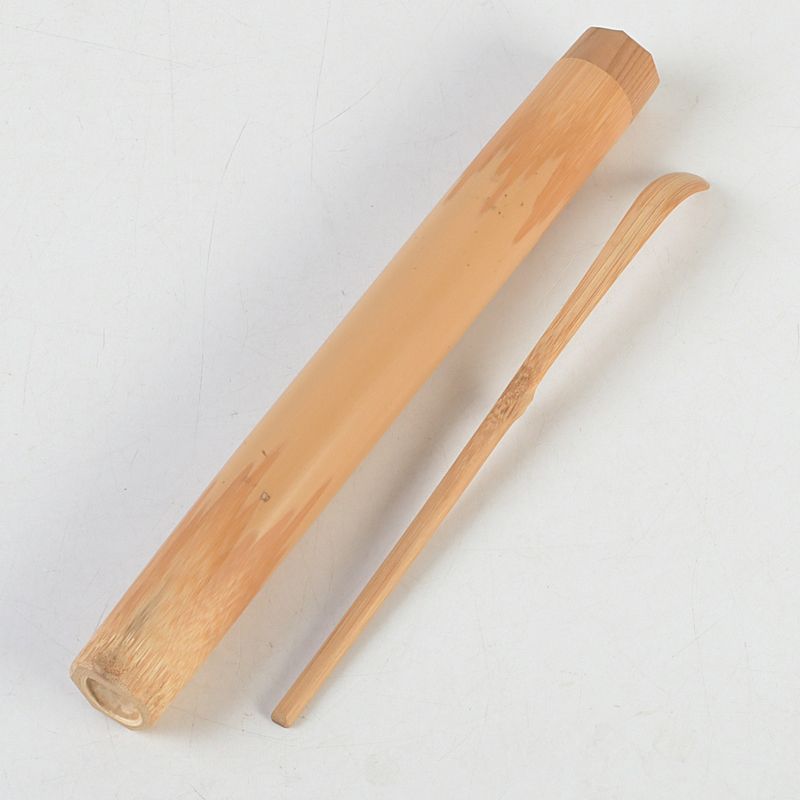 茶道具 淡完作 茶杓 銘「春日和」 紫野長谷川寛州書付 共筒・共