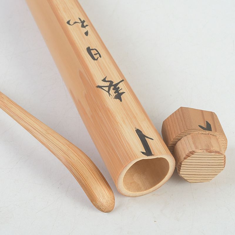 茶道具　淡完作　茶杓　銘「春日和」　紫野長谷川寛州書付　共筒・共箱　C　5182 茶道具 淡完作 茶杓 銘「春日和」 紫野長谷川寛州書付 共筒・共