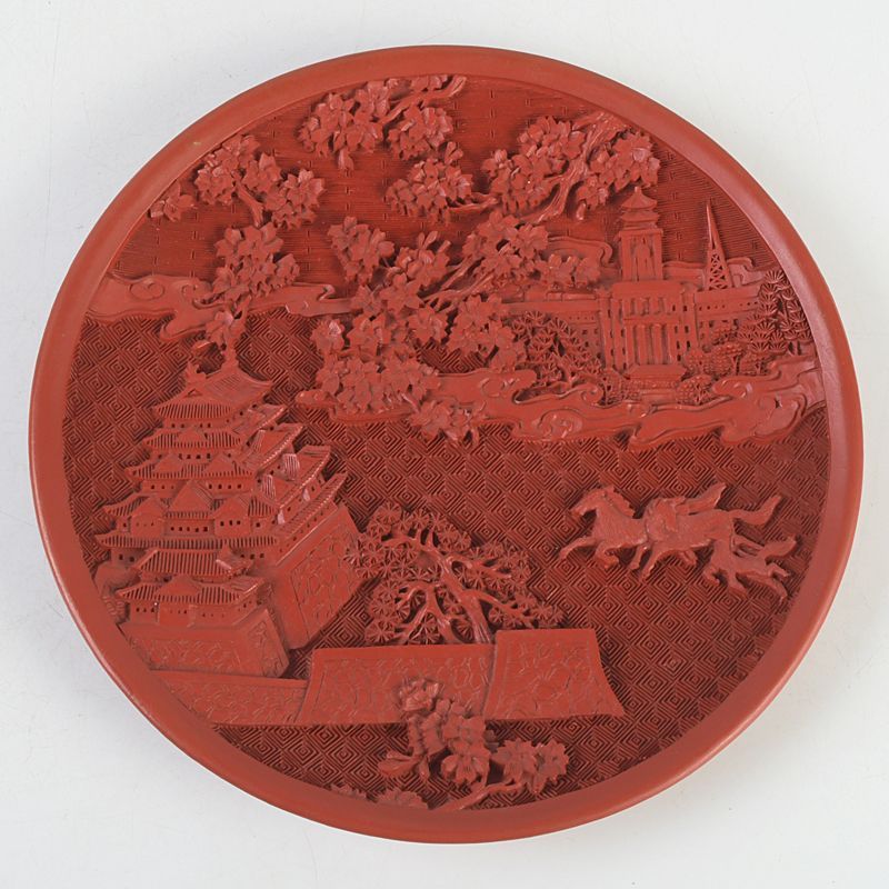 中国　堆朱　名古屋城・市役所刻　飾皿　記念品　箱付　C　5096 中国 堆朱 名古屋城・市役所刻 飾皿 記念品 箱付 C S330 - メルカリ