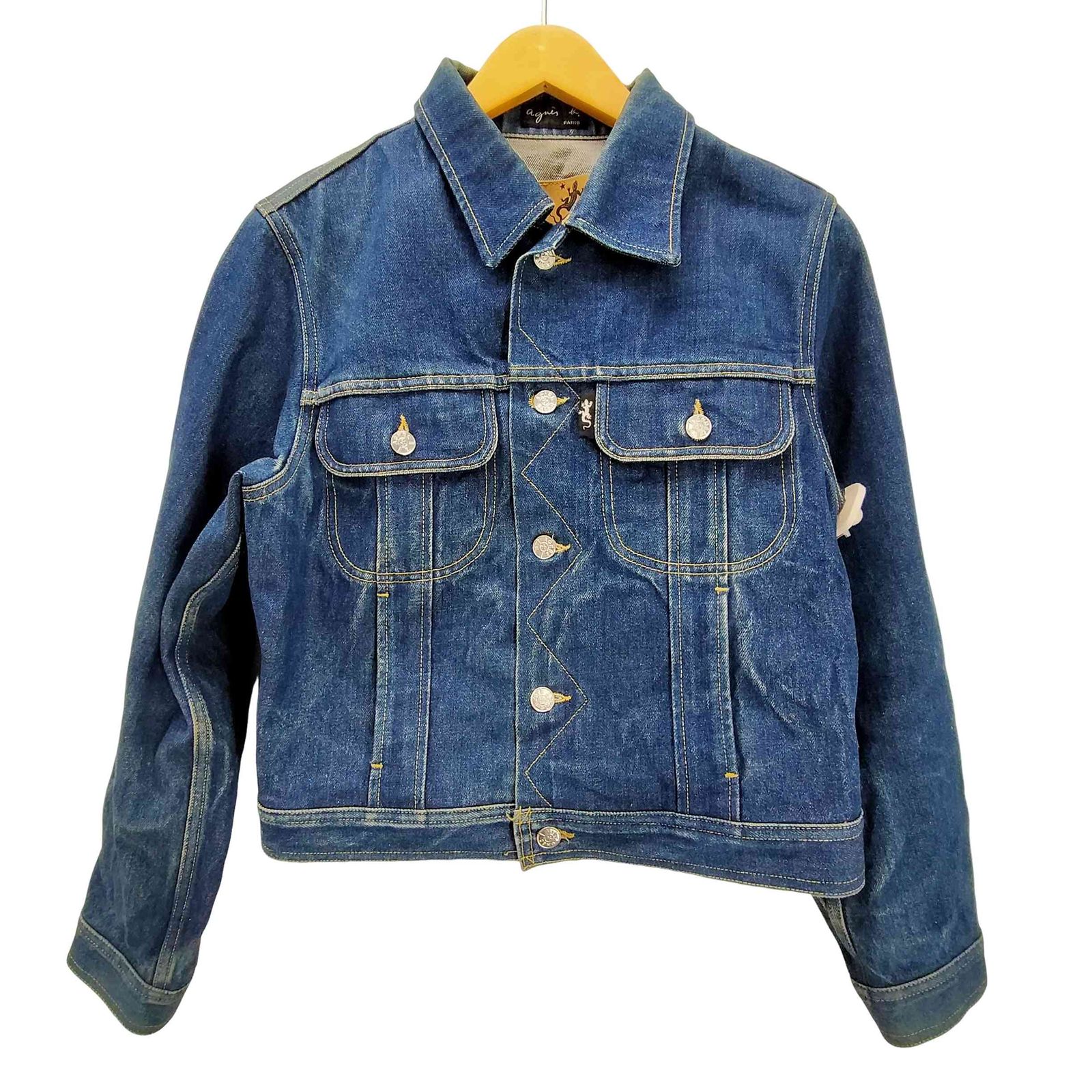 90's agnes b. Gジャン トラッカージャケット デニム アニエスベー アニエスベー agnes b. PARIS 90S 旧タグ トカゲ 革パッチ サンライズ