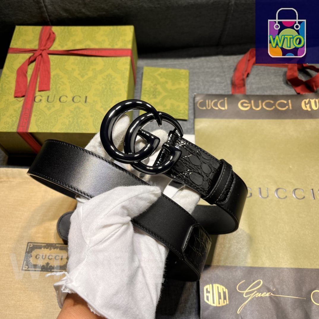 GUCCI ブラックレザー GGパターン ベルト GUCCI 黒 レザー GGパターン ベルト