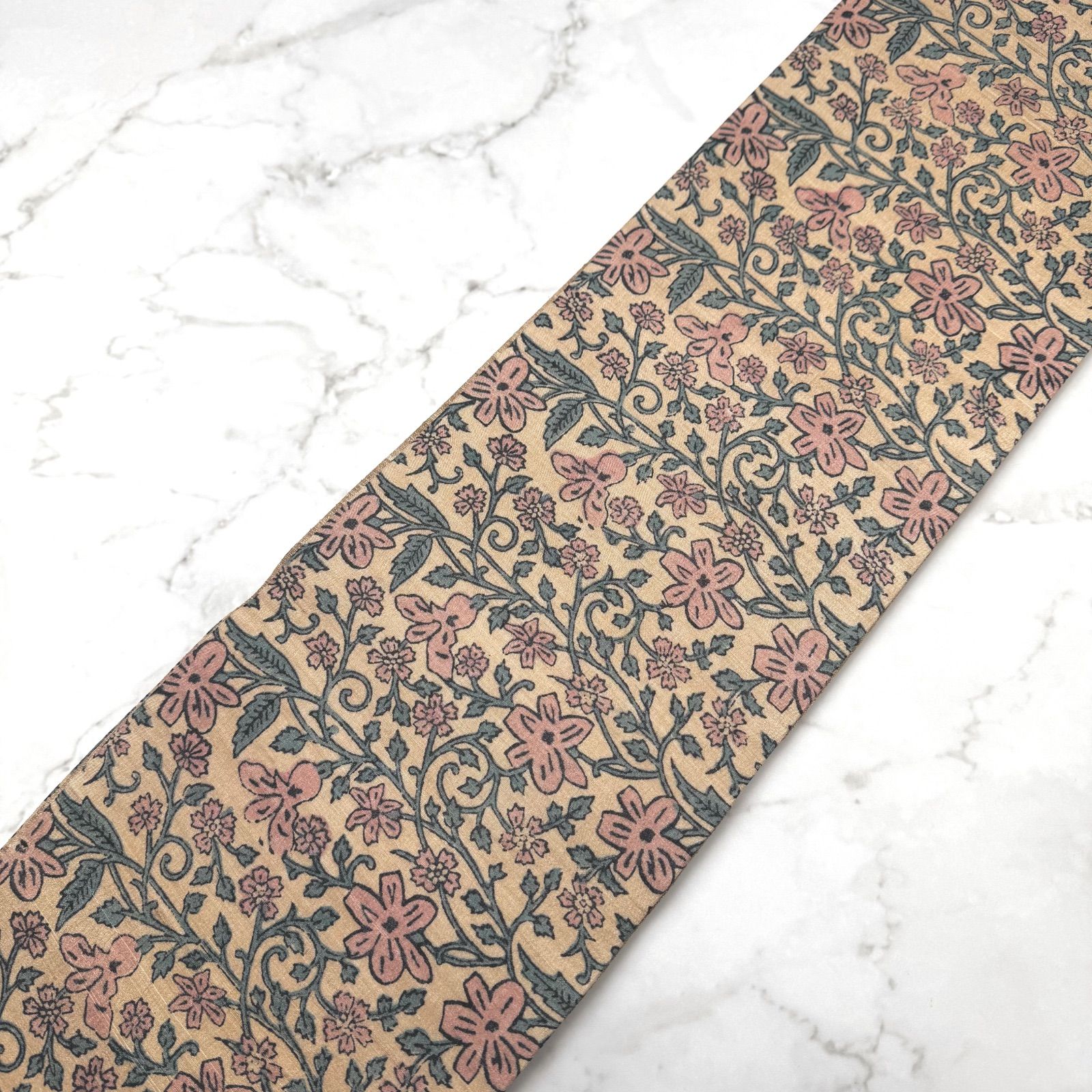 半幅帯　型染更紗　茶色系未使用品 半幅帯 型染更紗 茶色系未使用品 リサイクル着物】名古屋帯 正絹 B