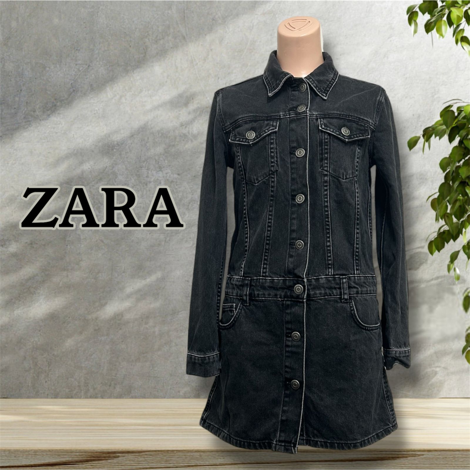 ZARA ザラ デニムワンピース ブラック size xs - メルカリ