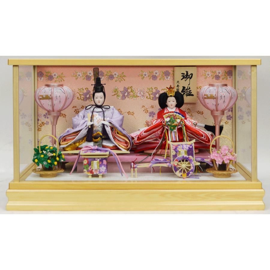 雛人形　親王飾　2人飾り　ガラスケース　オルゴール　元箱有　75×58×36cm 雛人形 久月 ひな人形 親王飾り ガラスケース コンパクト ケース飾り