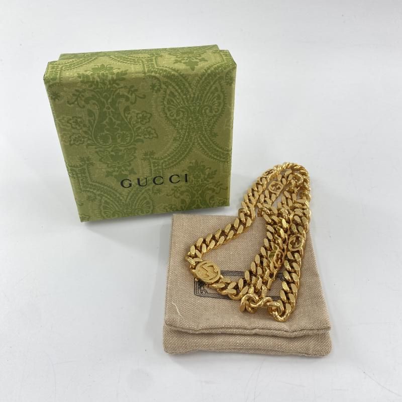 中古】GUCCI インターロッキングG 喜平チェーンネックレス ゴールド