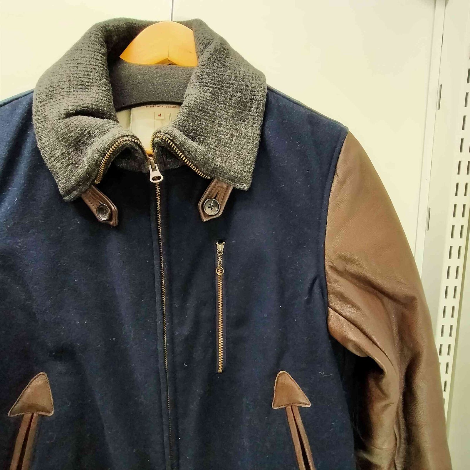 ヒロミチナカノ hiromichi nakano 裏地ストライプ 袖シープレザー 本革