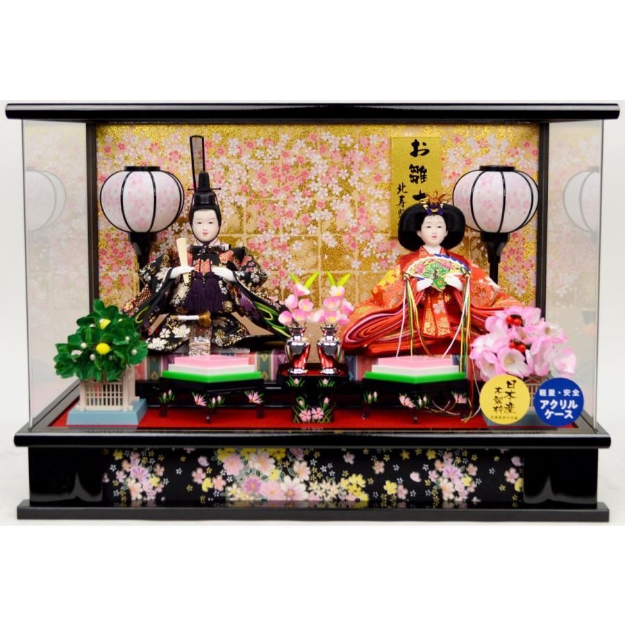 雛人形　親王飾　2人飾り　ガラスケース　オルゴール　元箱有　75×58×36cm 雛人形 二人飾り 新王飾り ケース飾り オルゴール 雛人形「ケース入り