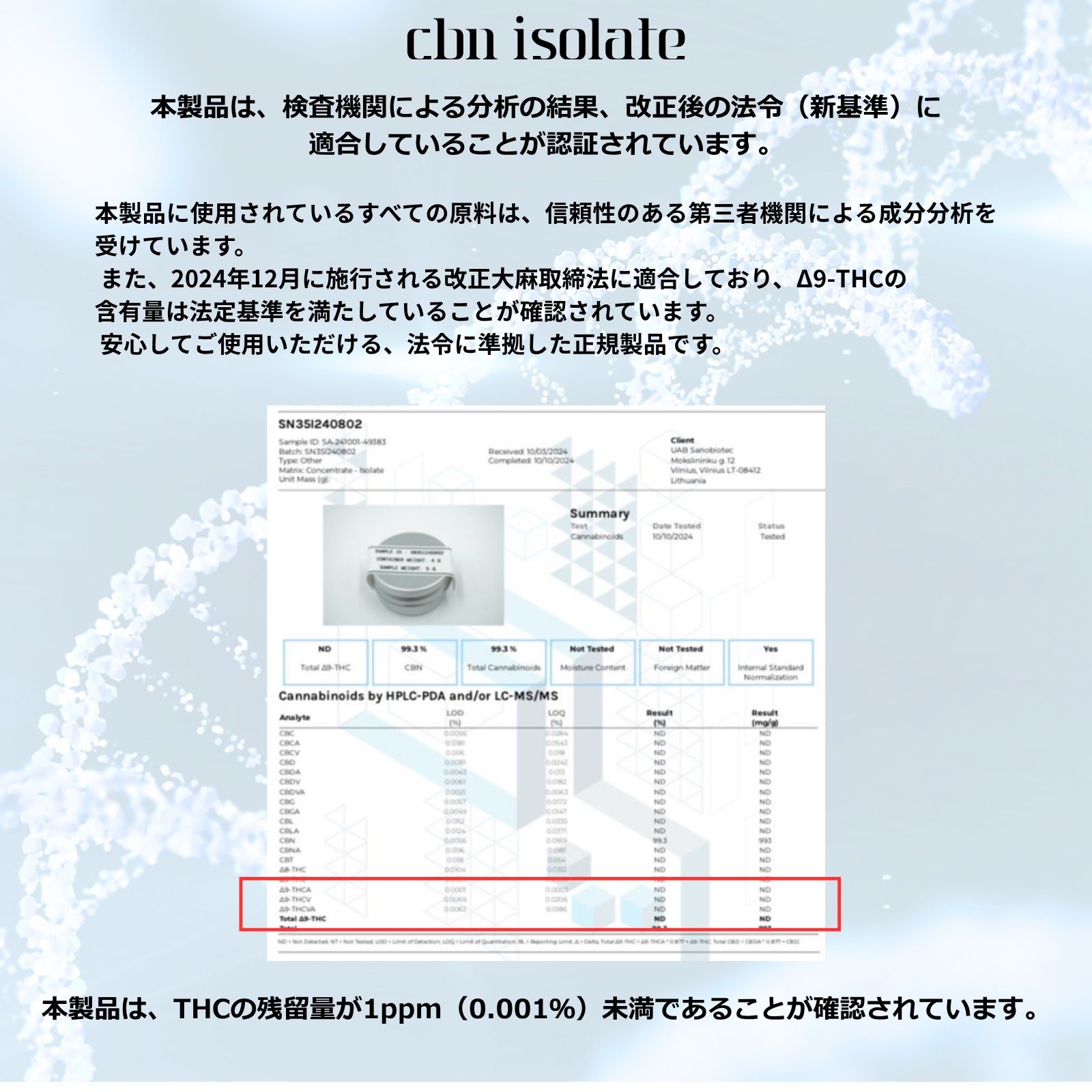 【メディカルグレード】CBN ISORATE 10g 10G】 CBN アイソレート クリスタル パウダー | CBD For QOL