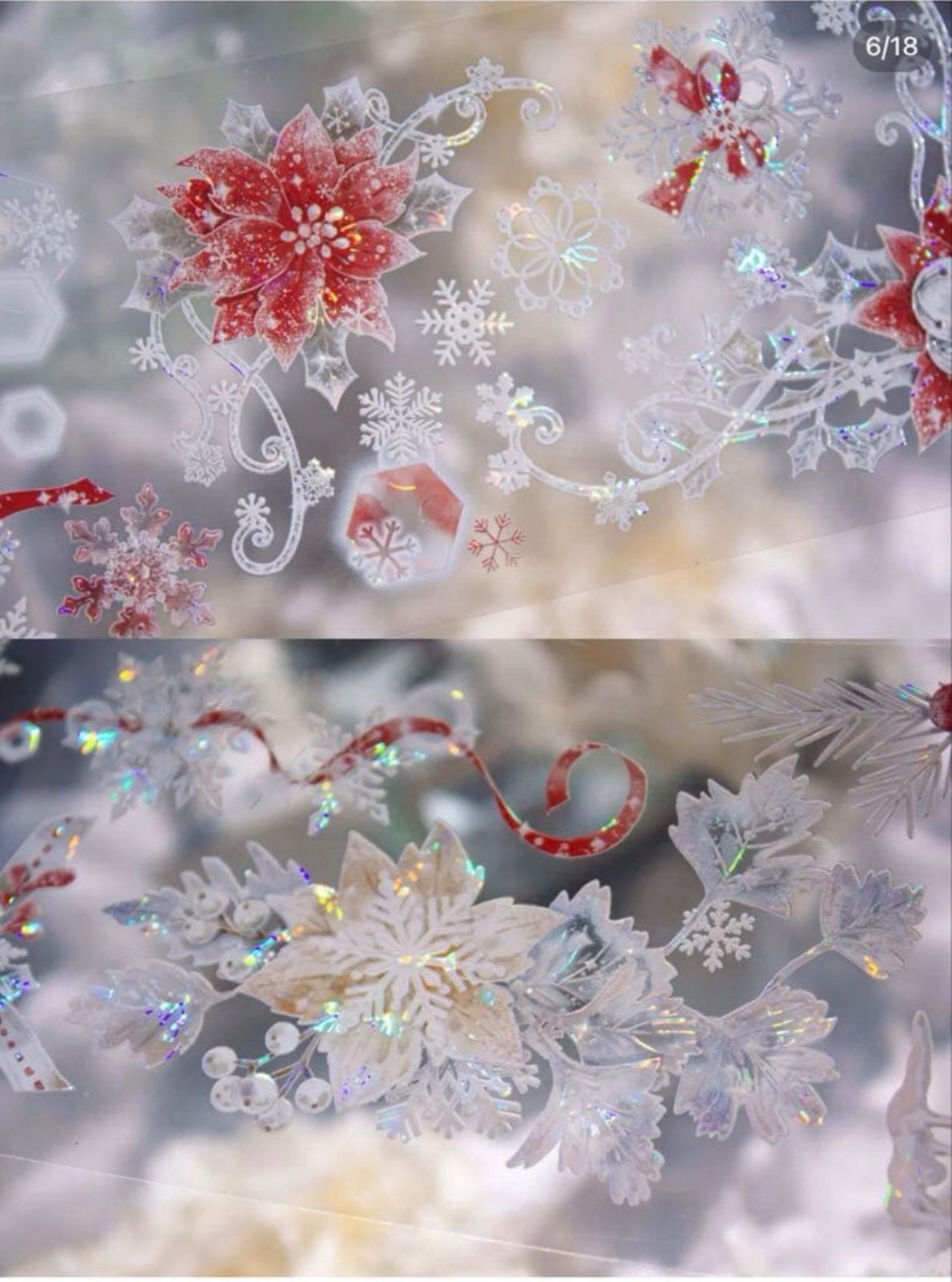 贝壳光 6.5cm×10m 蜜雪甜心 海外マステ 海外マスキングテープ 花 雪の